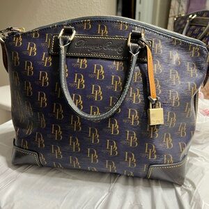 Dooney & Bourke Blue Tan Satchel with Monogram